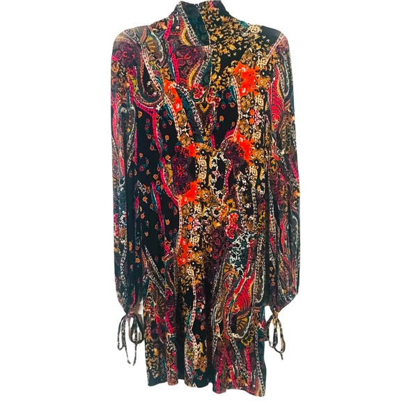 Free People All Dolled Up long sleeve paisley print mini dress. - Picture 2 of 11